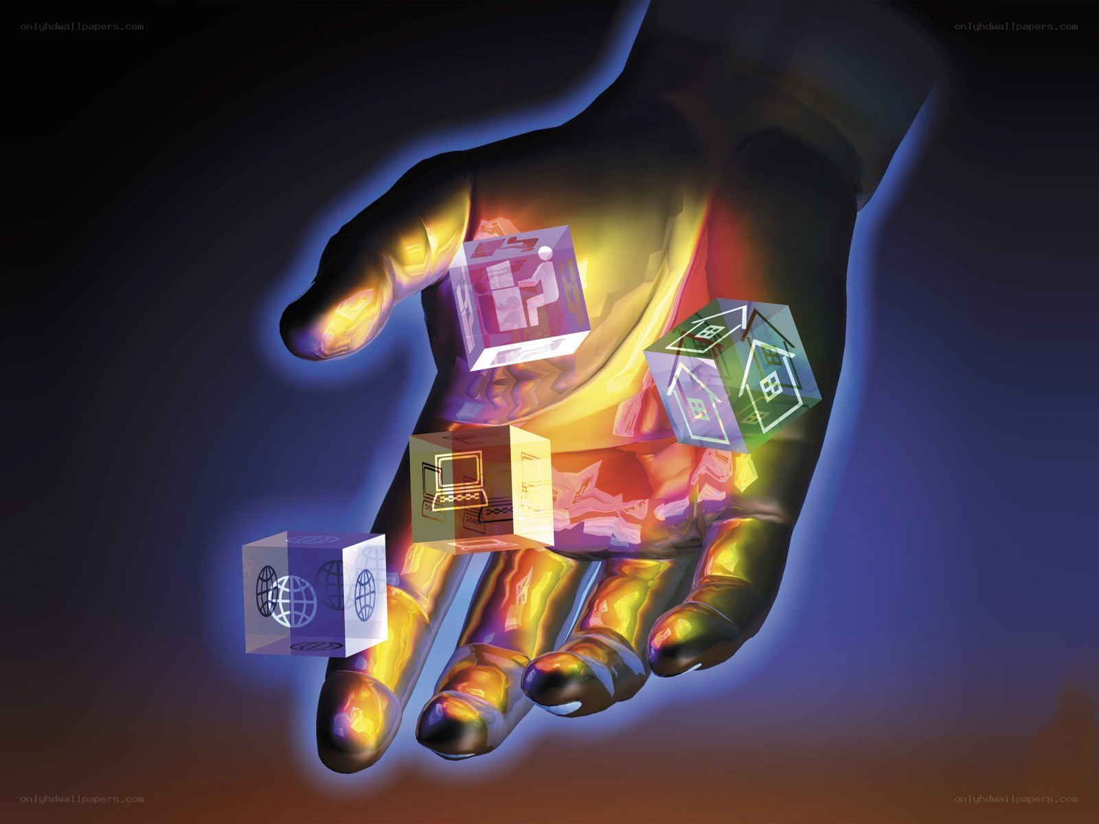 hand holding digital cubes