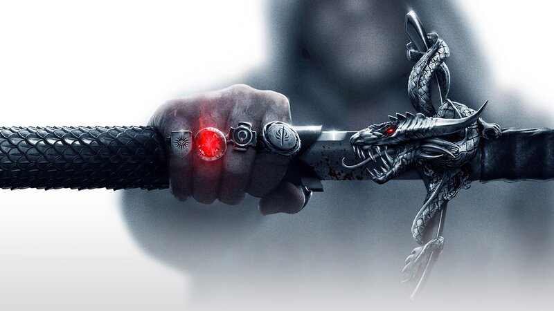 Hand Holding Dragon Sword — Black, Dramatic, Digital Art
