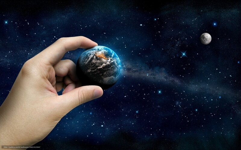 Hand Holding Earth — Blue, Dramatic, Night, Digital Art