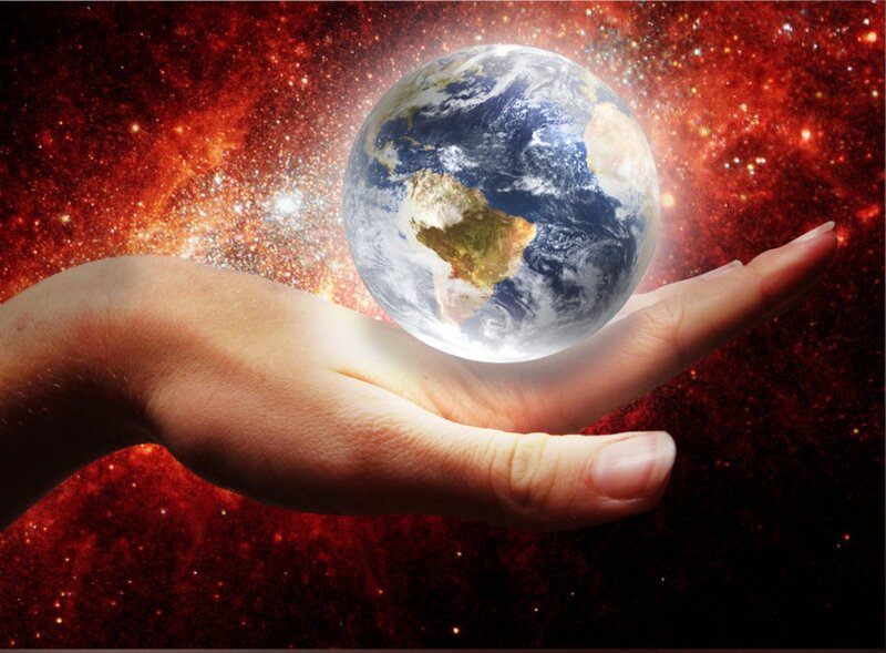 Hand Holding Earth — Red, Dramatic