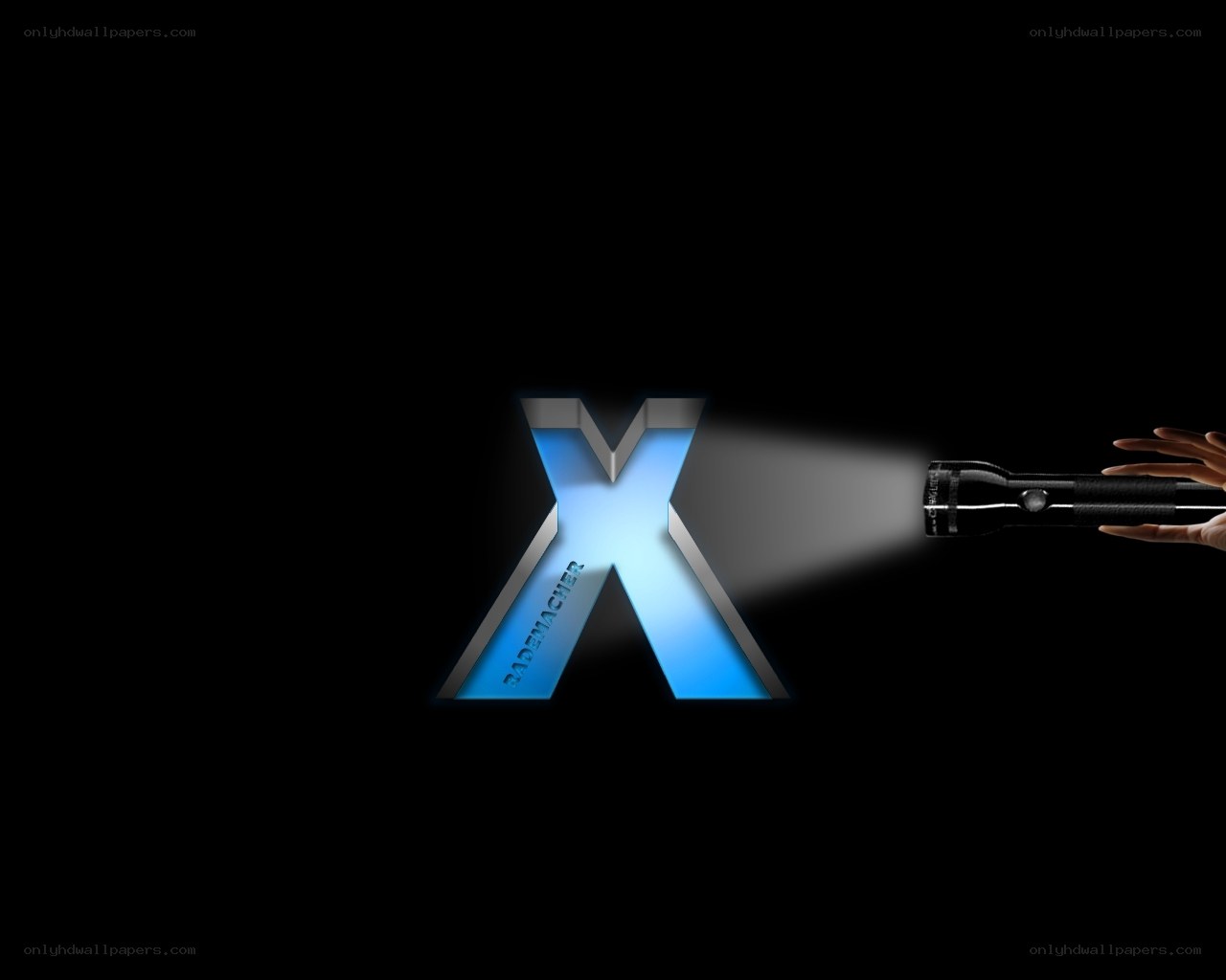 Hand holding flashlight illuminating X logo