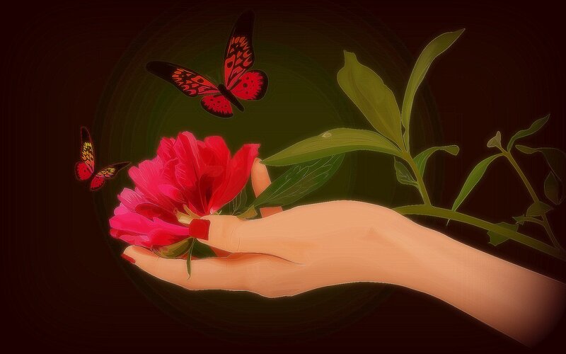 Hand Holding Flower — Red