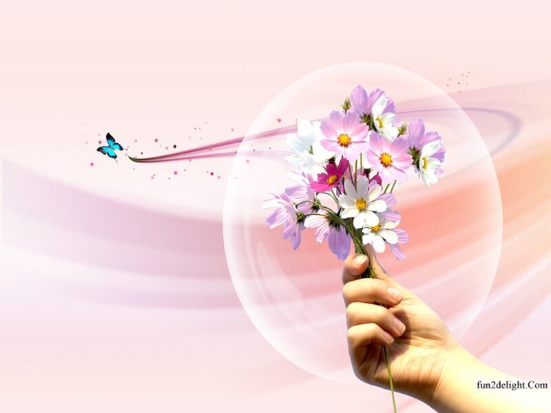Hand Holding Flowers — Pink, Serene