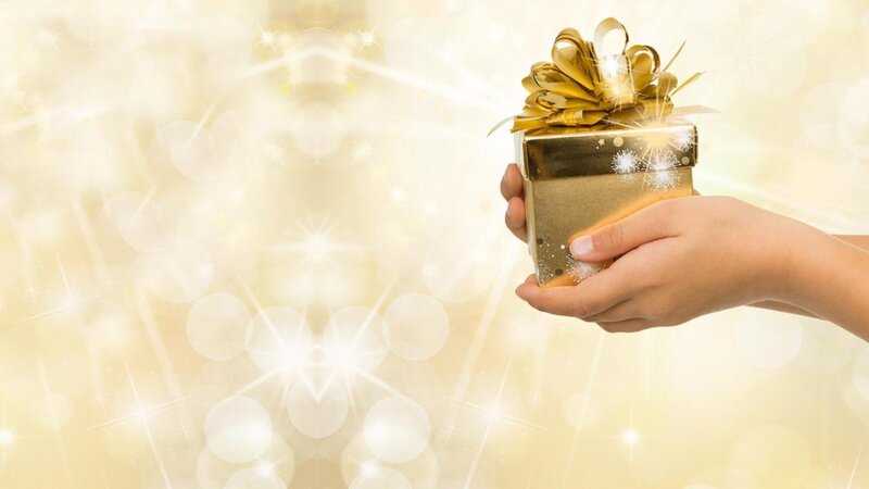 Hand Holding Gift Box — Gold