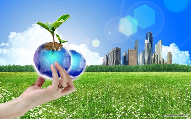 Hand Holding Globe with Plant — Blue, Hopeful