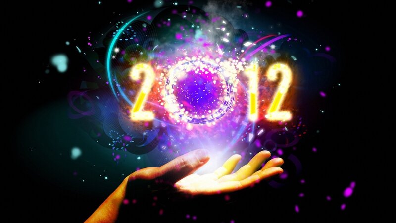 Hand holding glowing 2012