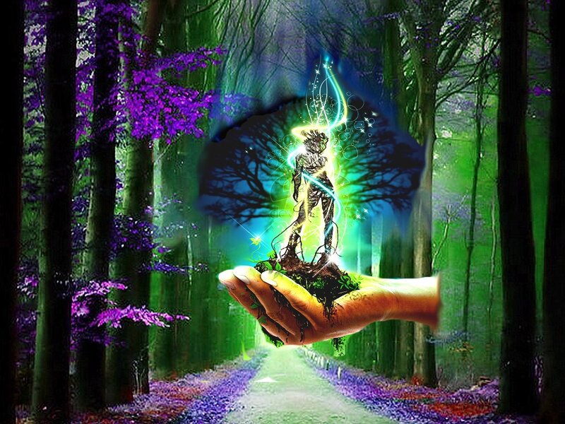 Hand Holding Glowing Figure — Green