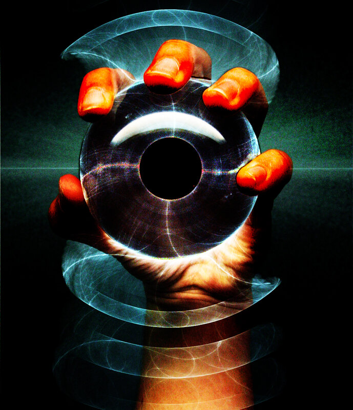 Hand Holding Glowing Orb — Black, Dramatic