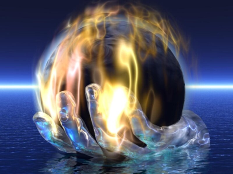 Hand Holding Glowing Orb — Blue, Dramatic