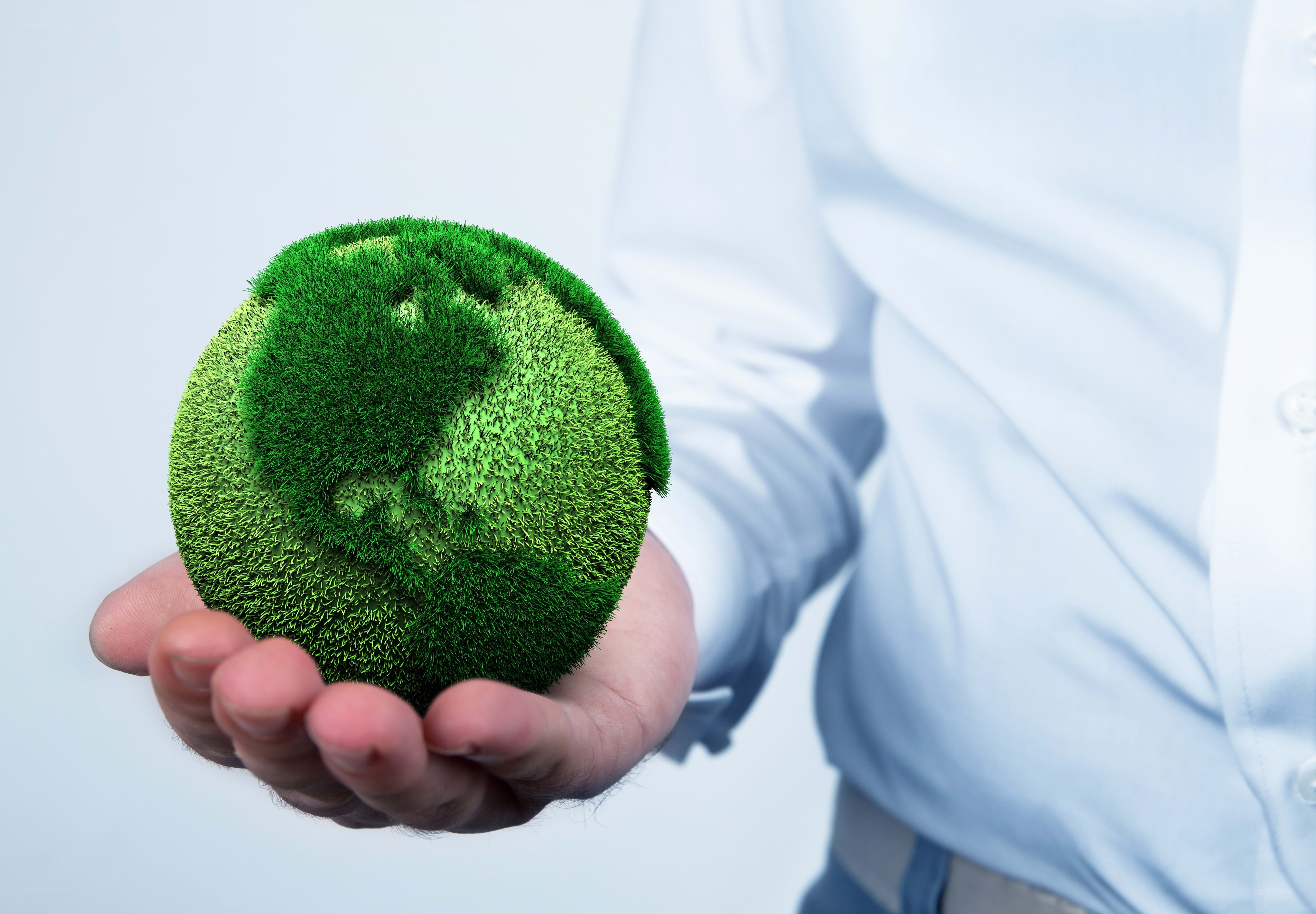 hand holding green earth