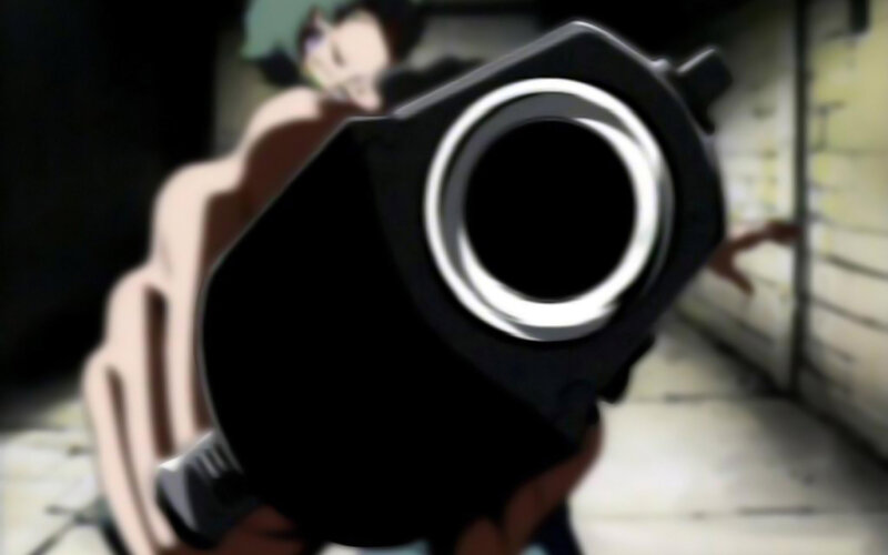 Hand Holding Gun — Black, Tense