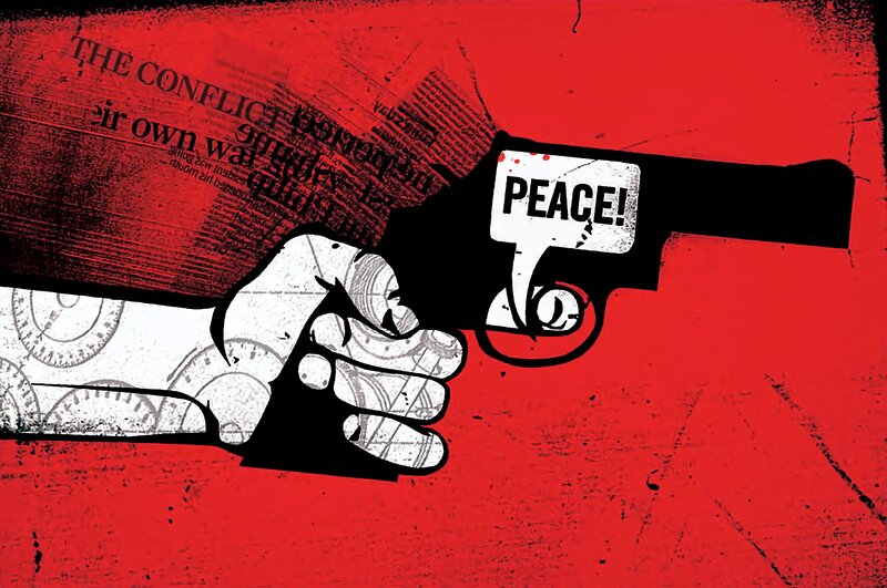 Hand Holding Gun — Red, Dramatic, Illustration, Text