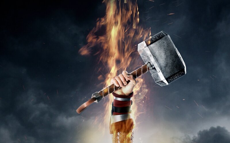 Hand Holding Hammer — Black, Dramatic, Digital Art
