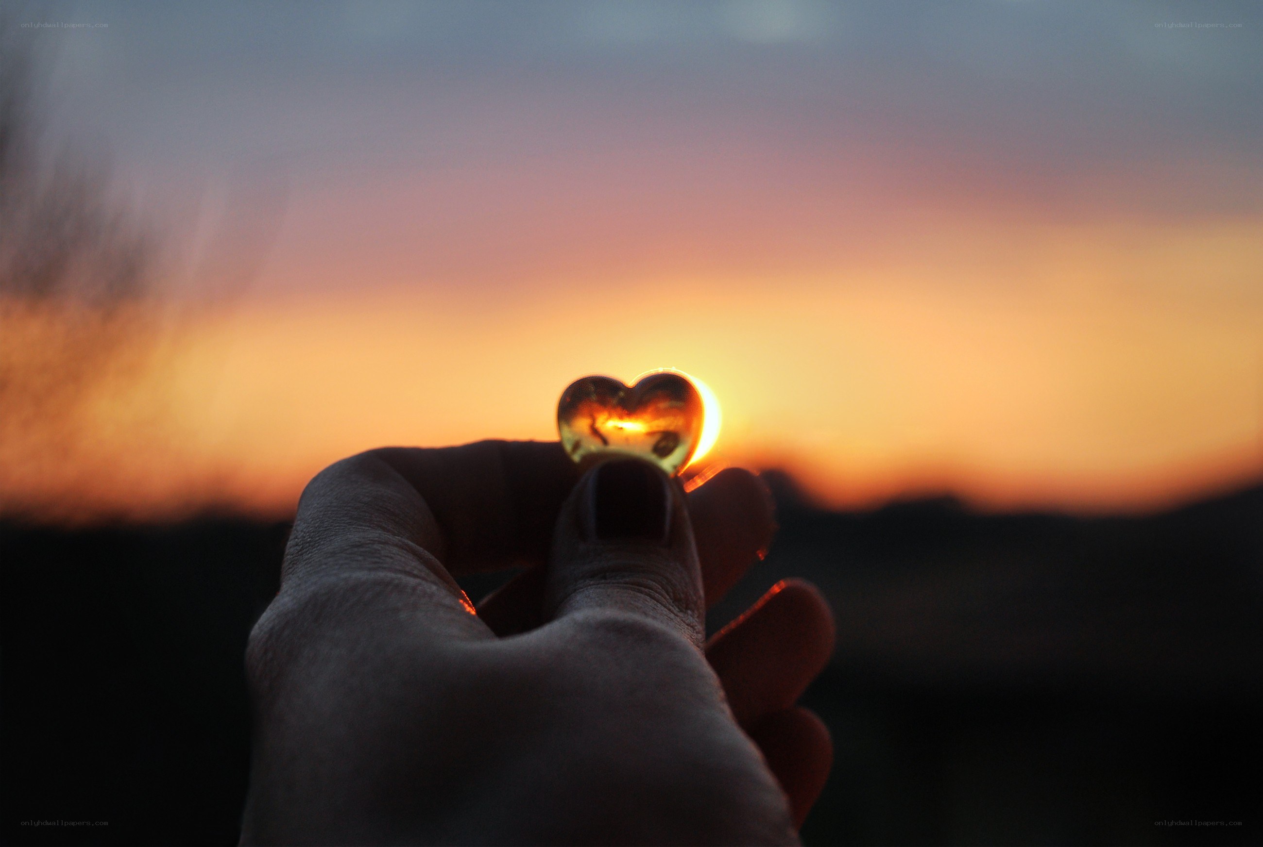 hand holding heart at sunset