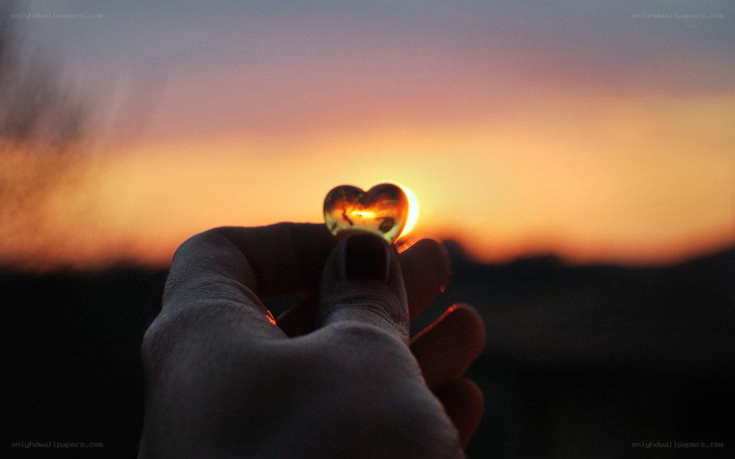 hand holding heart at sunset