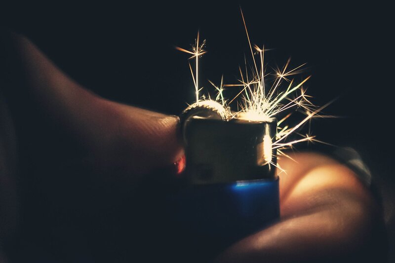 Hand Holding Lighter — Black, Dramatic, Night