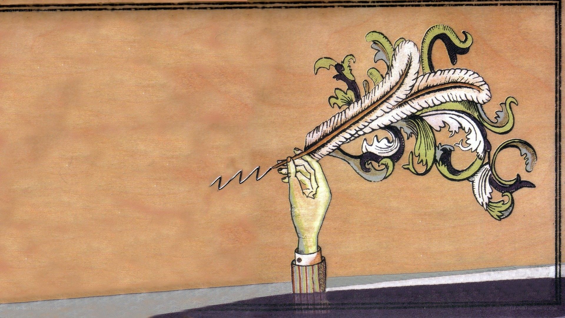 hand holding ornate quill