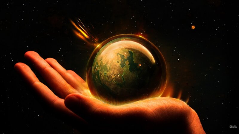 hand holding planet earth