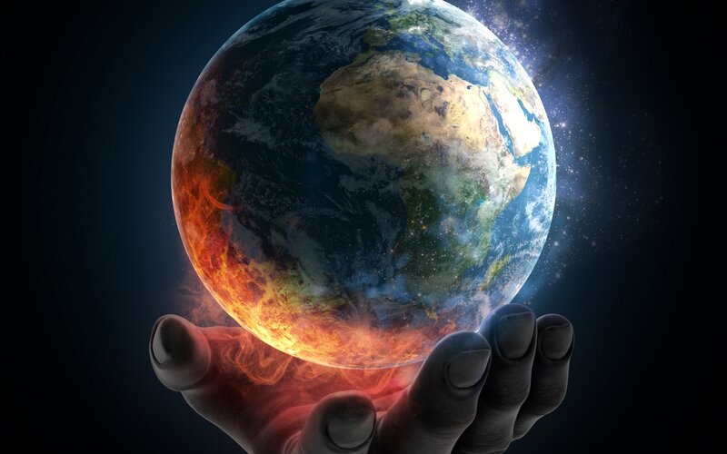 Hand Holding Planet Earth — Blue, Dramatic, Night, Digital Art