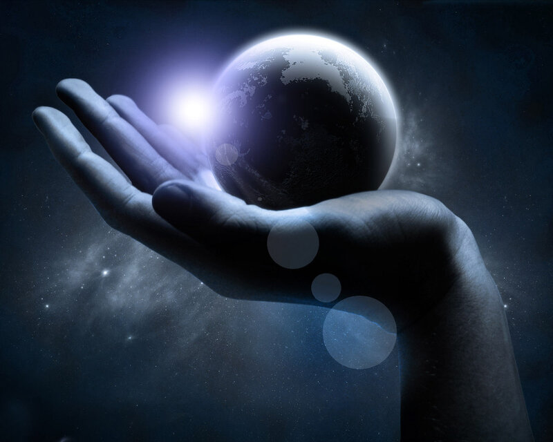 Hand Holding Planet Earth — Blue, Dramatic, Night