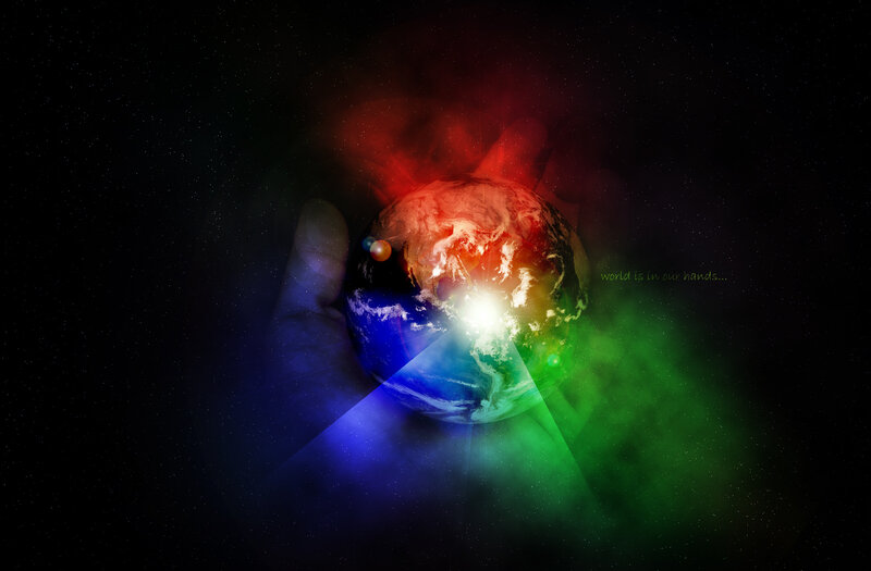 Hand Holding Planet Earth — Blue