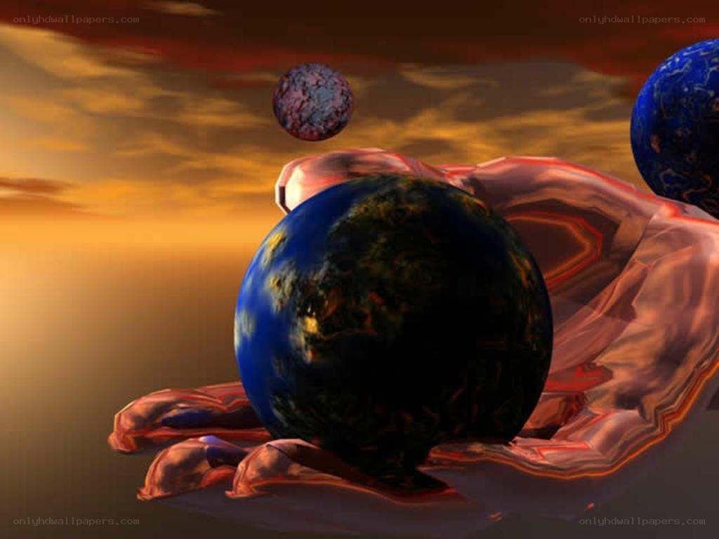 hand holding planets