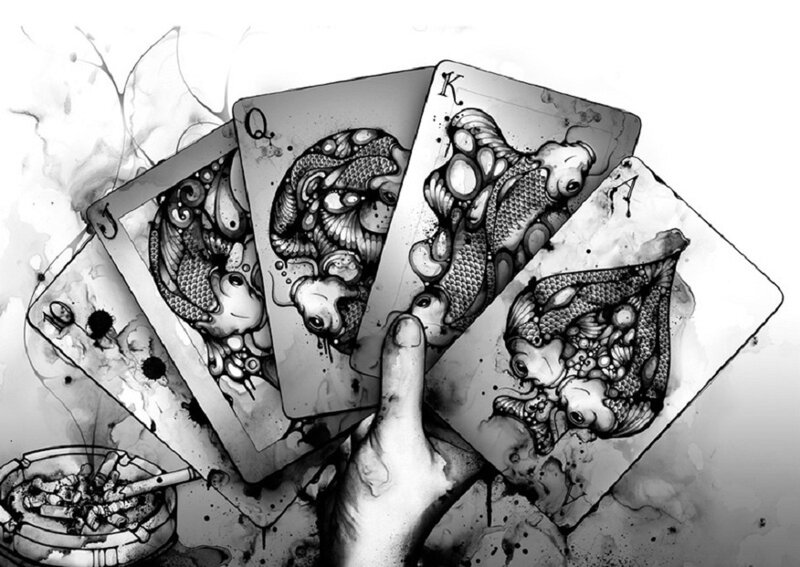 Hand Holding Playing Cards — Black