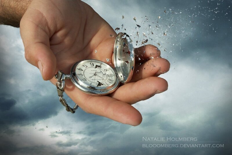 Hand Holding Pocket Watch — Gray