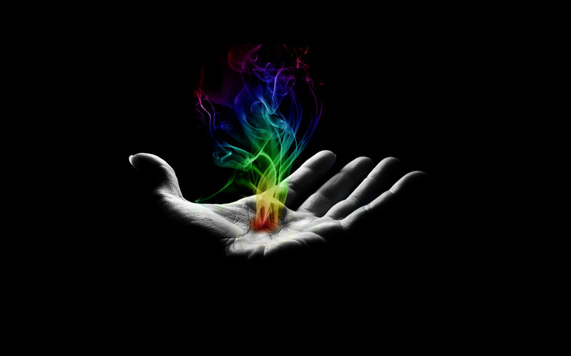 Hand Holding Rainbow Smoke — Black