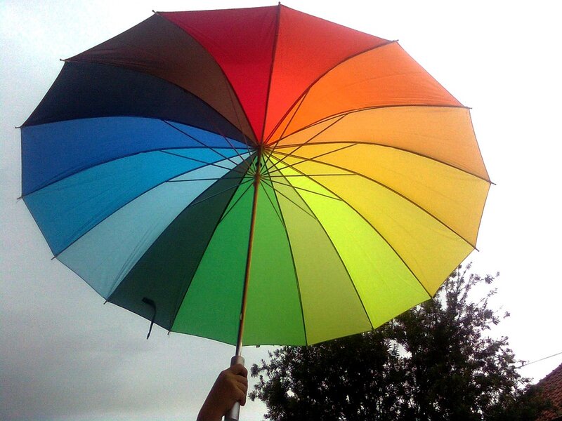 Hand Holding Rainbow Umbrella