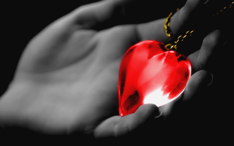 Hand Holding Red Heart — Dramatic, Photograph, Heart Pendant