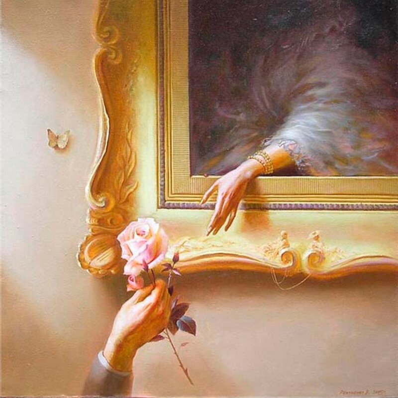 Hand Holding Rose — Gold