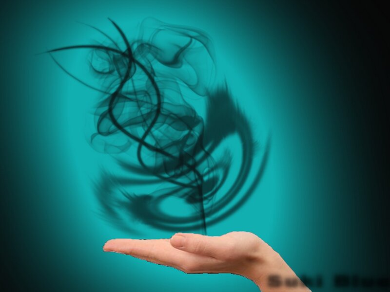 Hand Holding Smoke — Teal