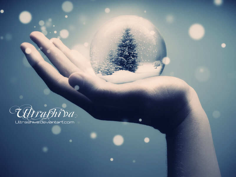 Hand Holding Snow Globe — Blue