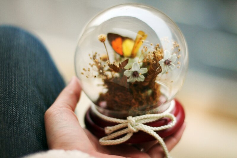 Hand Holding Snow Globe — White