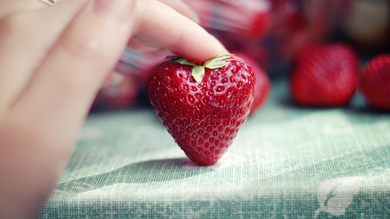 Hand Holding Strawberry — Red, Calm, Photograph
