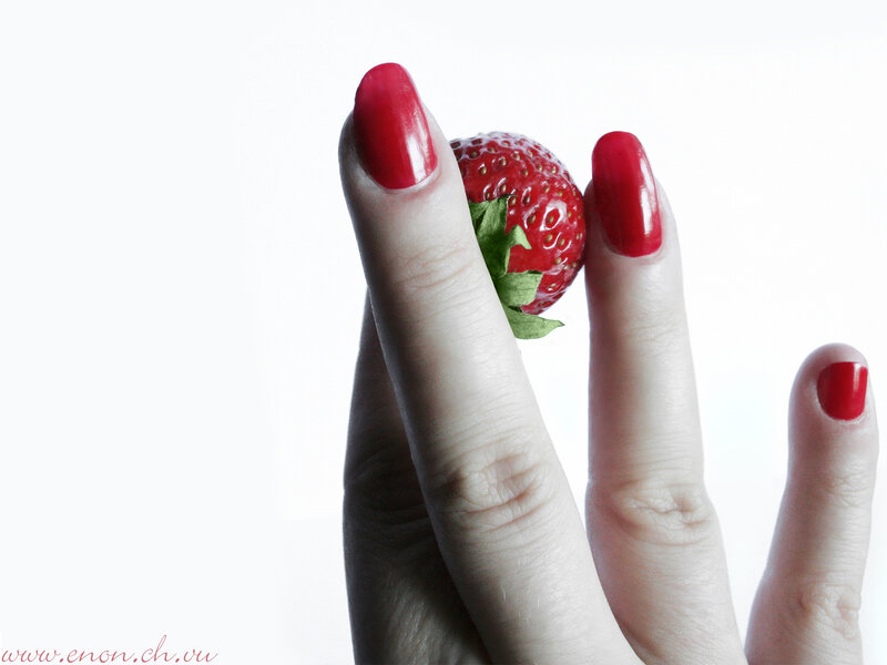 Hand Holding Strawberry — Red, Minimalist