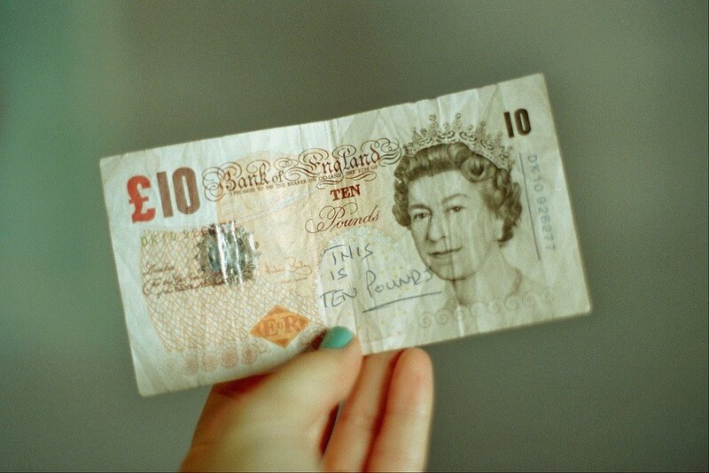 Hand Holding Ten-pound Note — White