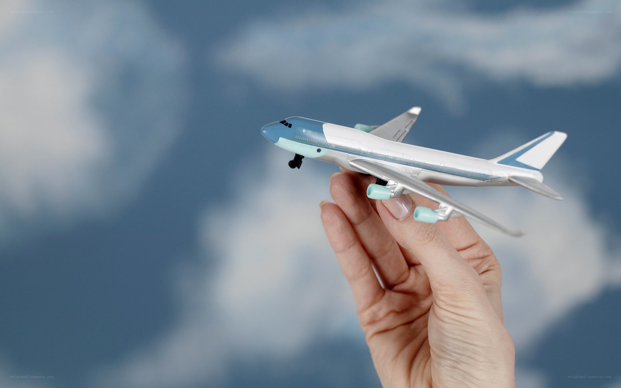 hand holding toy airplane