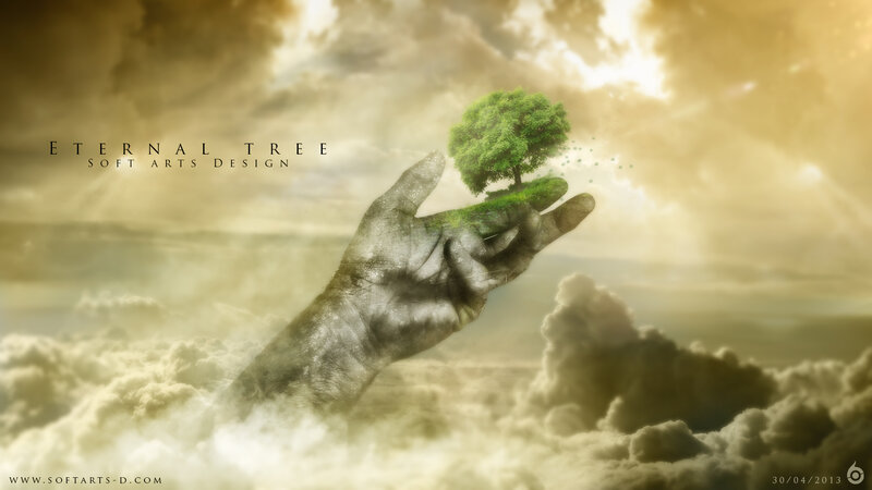 Hand Holding Tree — Green, Dramatic