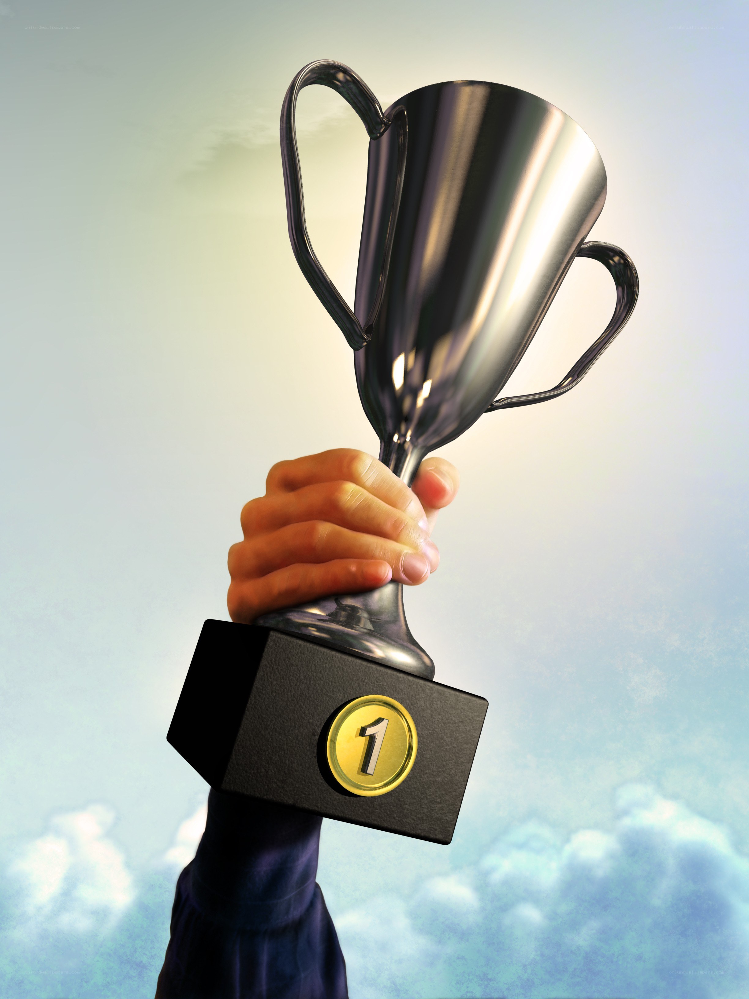 hand holding trophy with number one
