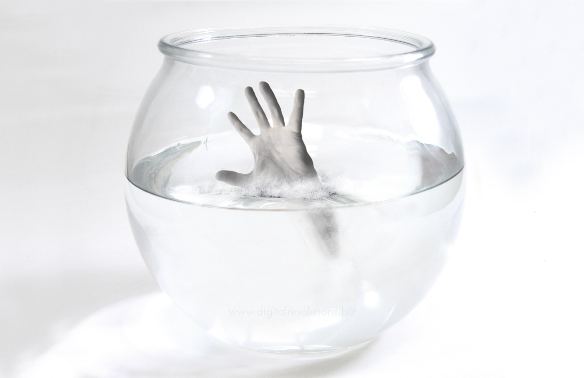 hand in fishbowl