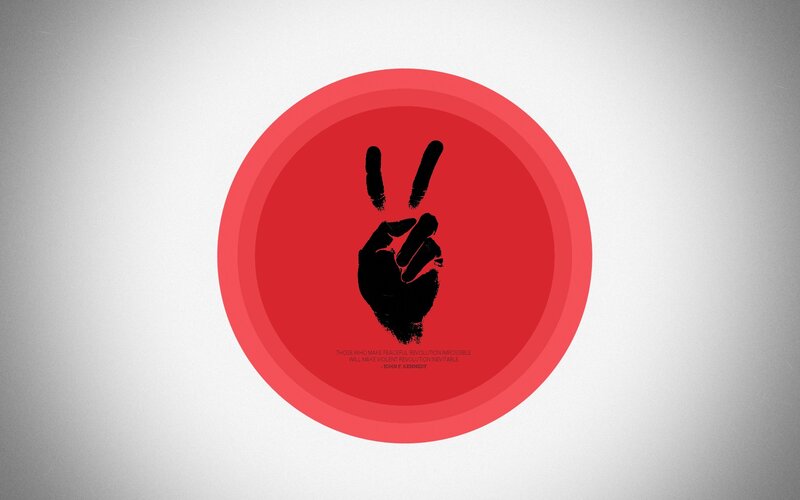 Hand Making Peace Sign — Red, Serious