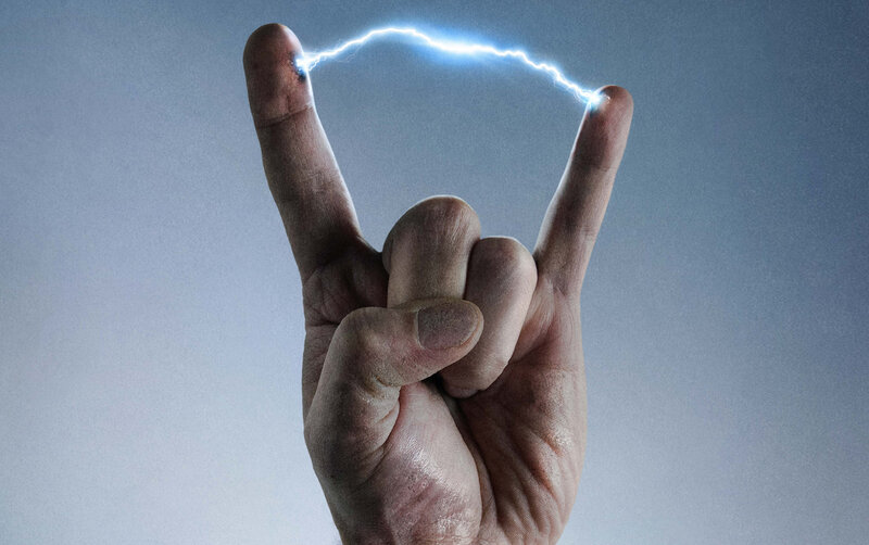 Hand Making Rock Gesture — Blue, Dramatic