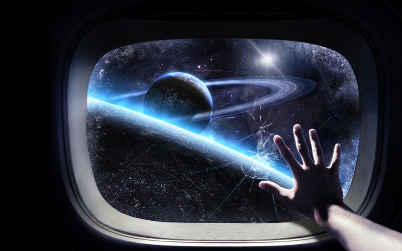 Hand on spaceship window