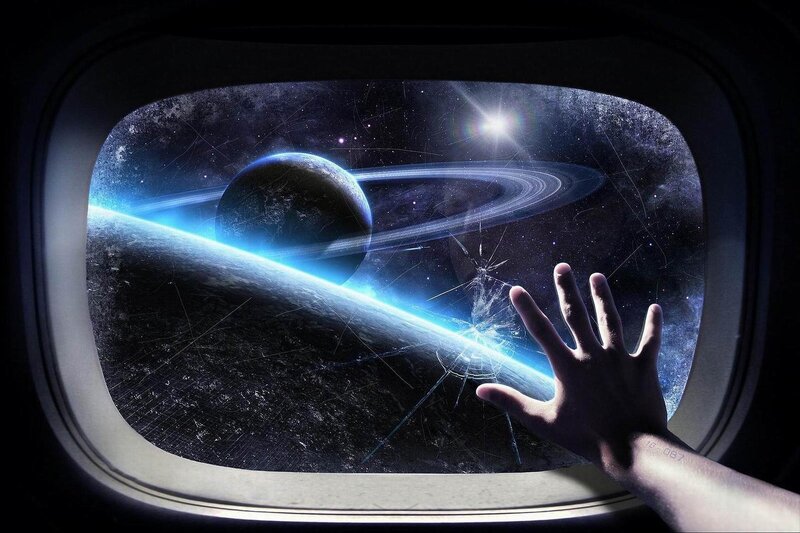 hand on spaceship window