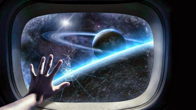 Hand on Spaceship Window — Blue