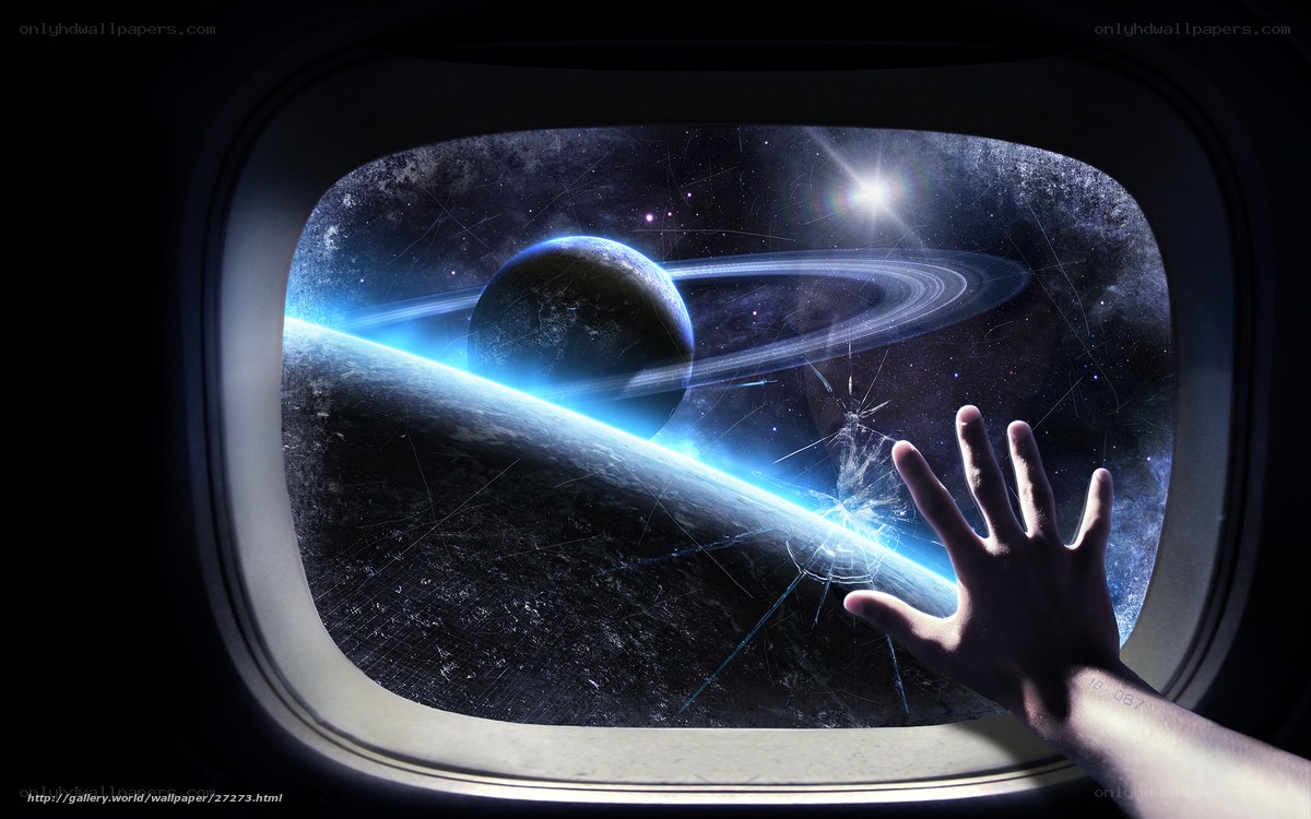 hand on spaceship window