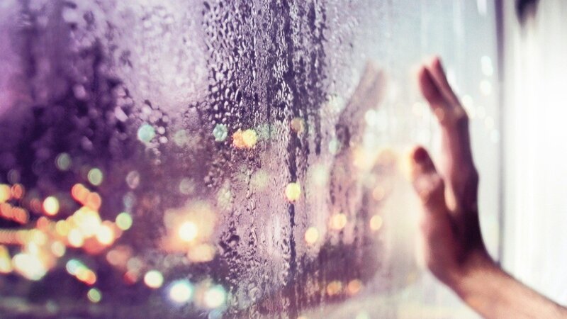 Hand on Wet Window — Purple