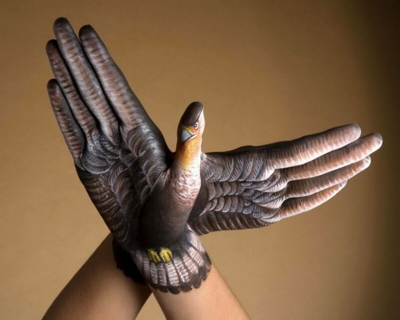 hand-painted bird illusion